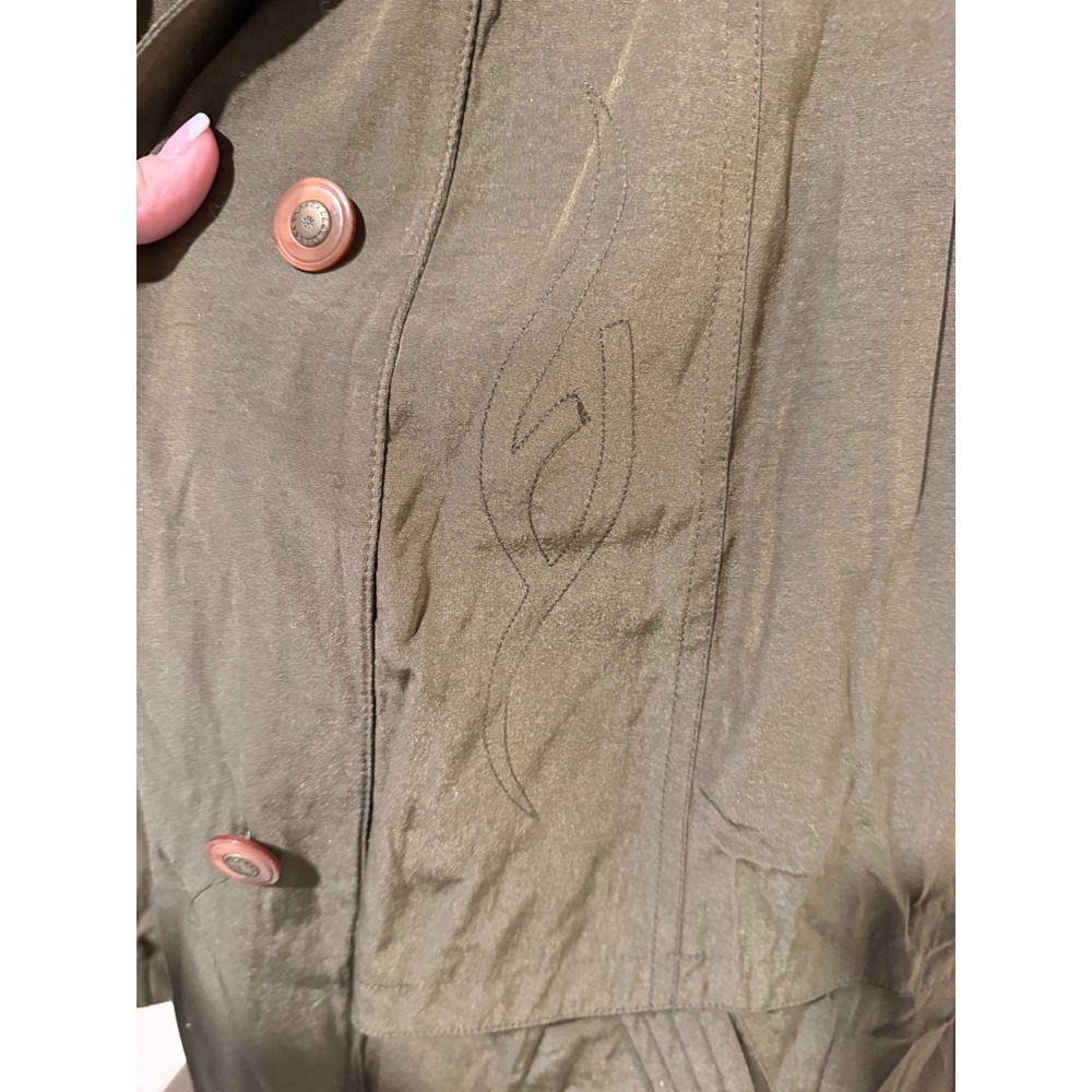Gallery Vintage Olive Green Iridescent Trench Coat Jacket Womens Medium Zip Up - Picture 8 of 11